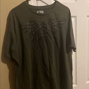 Men's Olive Green Graphic T-Shirt with Studded Eagle Sean John
